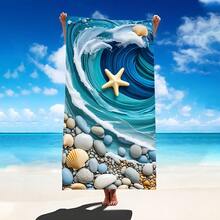 1条海浪海星图案沙滩巾，超柔软超细纤维特大号沙滩毯，超强吸水浴巾，适合旅行、游泳池、潜水、冲浪、瑜伽、露营等场合，多种尺寸可选，沙滩配件 - D - 查看 1