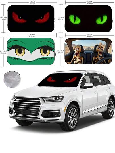 Parasol plegable para parabrisas de coche, diseño de ojos divertido, cinta negra duradera, tamaño 59"X27.5", parasol plegable para parabrisas de coche, protector de ventana delantera, accesorios