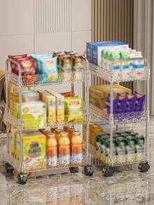 多层可移动透明冰粮储物推车，带轮可移动，多层置物架，家用零食杂物收纳架，厨房、浴室、卧室适用可移动储物架 - 彩色 - 查看 3
