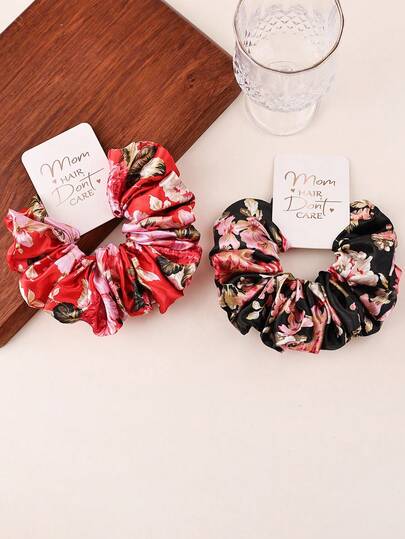 2个/套 母亲节花卉印花缎面大号发圈，适合送给妈妈