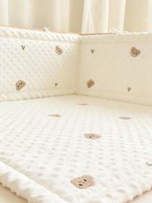 1pc Baby Crib Integrated Soft Bumper Guard, Infant Bed Rail Cushion, Newborn Cartoon Embroidery Crash Pad, Children Anti-Collision Fence - Leaf Bear - View 5