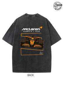 Landod Norrisw & Oscar Piastri F1 T-Shirt: McLarens Racing Fan Gift Apparel Formula1 Ones Merch,230G Washed High-Quality Cotton Printed Men's T-Shirt; Used For Washing, Retro Style, Suitable For Daily Wear, Street Retro And Outdoor Sports Leisure, Sports Outfit, Fan Merchandise, Limited Edition Merchandise! Vintage Washed Pure Cotton Short Sleeves For Watching Matches, Wearing Ceiling Accessories - 黑色 - 查看 2