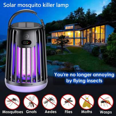 1pc + Solar Powered Large Insecticide, Mosquito Killer, Fly Trap, Mosquito Repellent Lamp USB Rechargeable + 2-In-1 Portable Electric Mosquito Killer Lamp For Outdoor Camping Tent, Community, Yard, Park, Garden, Campus + Indoor Bedroom, Living Room, Kitchen