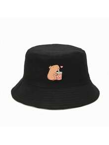 2/1 Piece Kabibara Drinking Bubble Tea Printed Bucket Hat, Breathable Sun Hat, Outdoor Vacation/Travel Cap, Foldable Bucket Hat, Lightweight For Spring And Summer, Non-Stretchy, Machine Washable Bucket Hat.,Beach,Festival - Multicolor - View 2