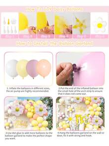 89pcs Daisy Balloon Arch Set, Includes Daisy Print Letter Balloons, Retro Boho Style Pink White Yellow Balloons Arch, Colorful Daisy Flower Balloons, Suitable For Celebrating Sweet Wedding, Engagement Party, Birthday Party, Anniversary, Home Or Garden Decor, Bridal Shower, Graduation Ceremony, Daisy Themed Party, Boho Themed Party - Multicolor - View 7
