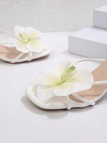 Delicate Strap Floral Decor Design Slim Heel High Heel Sandals, Elegant And Slimming,Flip Flops,Summer Sandals - White - View 6