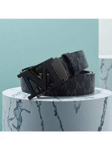 1pc 2024 Autumn/Winter New Lightweight Business Belt, M Letter Alloy Automatic Buckle Leather Belt, High-Quality Letter Belt, Business & Casual Waist Belt, Fashionable Versatile Pants Belt, Minimalist Men's Leather Belt - Multicolor - View 3
