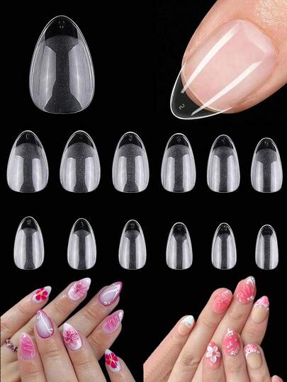 ARTAUG 600 Pieces Of Full Coverage Acrylic Nails In Almond Shape, Removable Gel Nail Extensions, Capsule Nail Art Pieces, Nail Care Products