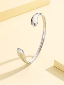 1pc Elegant Vintage Coin Style Thick Heavy Metal Smooth Open Bangle Bracelet, Stainless Steel 18K Gold Plated Geometric Wave Design Dress Accessory, Daily Wear - Geometry - View 11