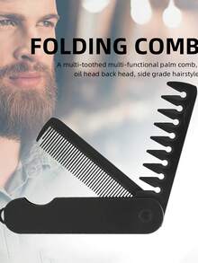 Multi-Functional Men's Folding Comb, Oil Hair Comb, Pompadour Comb, Wide-Tooth Textured Styling Comb, Portable Travel Folding Comb - Black - View 4