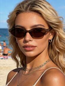 1 par de gafas de moda vintage con marco geométrico retro para mujeres, atemporales, adecuadas para la vida diaria, fiestas, festivales de música, fotografía callejera, atuendos de fin de semana, salidas familiares, se adapta a todos los tipos de rostro, también adecuado para volver a la escuela, estilo universitario, estilo de campus - 1 marco de té profundo con hojas de té llenas - Ver 2