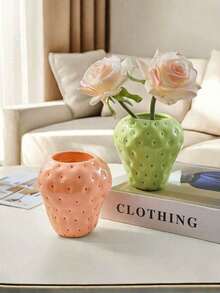 1pc Handpainted Cute Strawberry Shaped Vase, Available In 3 Colors (Rose Red, Cherry Blossom Pink, Daisy Green), Suitable For Home Decor, Garden Decor And Hydroponic Plants - A - View 4
