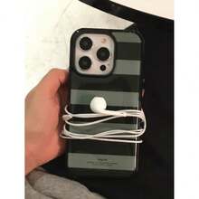 条纹奢华穿孔漩涡粉棕条纹防震手机壳，兼容 17 Pro Max 12 13 14 15 16 Pro Max 14 15 16 Plus 17 11 IND 手机壳 - 綠色條紋 - 查看 2