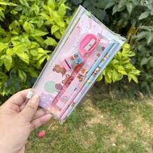 Bộ quà tặng văn phòng phẩm 5 món, quà tặng nhỏ cho học sinh, bút chì, búp bê hoạt hình, hộp đựng bút, tẩy, gọt bút chì, thước kẻ, quà tặng mùa tựu trường, quà tặng tốt nghiệp. - Nhiều màu - Xem 5