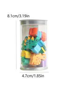 12pcsDinosaur Era Creative Bucket Rubber Eraser, Mini Cartoon Cute Rubber With A Beautiful And Fun Design, Festival Gift, Student Gift - Multicolor - View 5