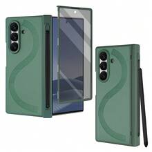 商务内置笔手机壳，兼容三星 Galaxy Fold7、Fold6、Fold5、Fold4、Fold 7/6/5/4，仿皮全包保护套 - 綠色 - 查看 1