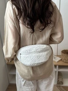 多功能大容量便携优雅蕾丝图案斜挎包，适合购物、携带钱包，适合年轻女性、大学生、新婚夫妇和上班族女性。非常适合办公室、大学、工作和商务场合。 - 白色 - 查看 7
