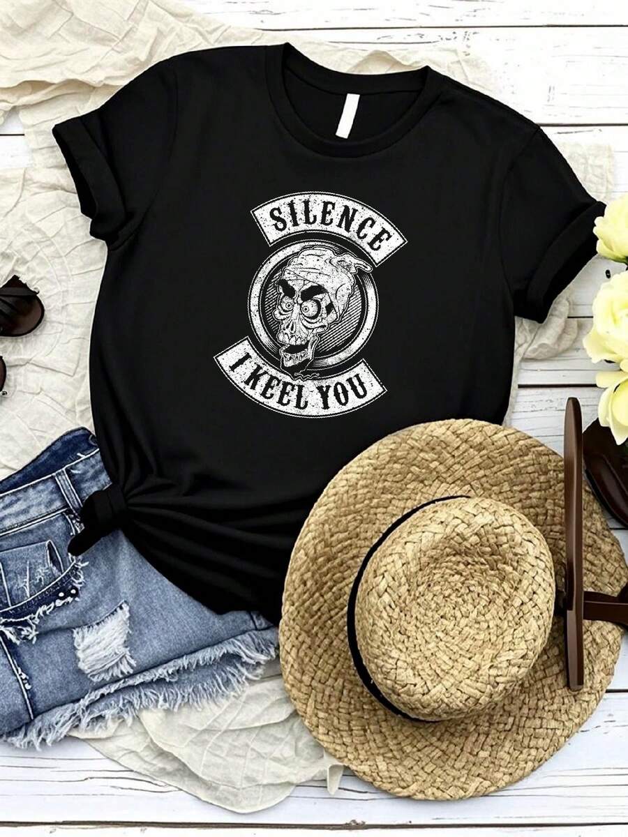 Maglietta da donna con stampa di Jeff Dunham, Sons Of Achmed, comico, commedia, divertente, "Silenzio, ti uccido", disponibile in taglie S, a maniche lunghe o corte - nero - Visualizzare 1