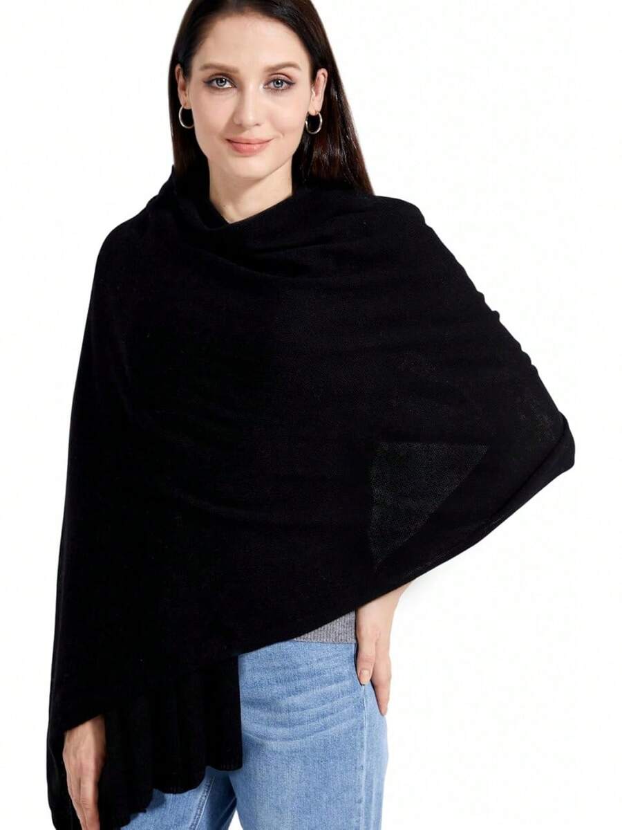 Soft Cashmere Blend Wrap Scarf For Travel, Extra Large 87"X28" - 黑色 - 查看 1