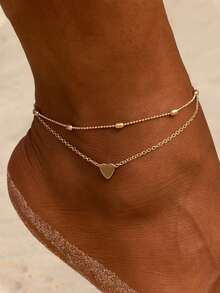 一套（2条）夏季简约心形脚链，百搭优雅 - 金色 - 查看 1