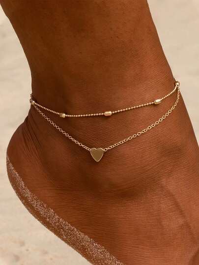 一套（2条）夏季简约心形脚链，百搭优雅