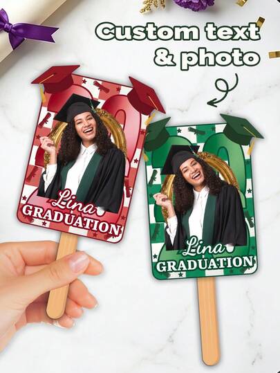 1pc Custom 2026 Graduation Photo Stick,Personalized Custom Name Graduation Photo Fan,Custom Text Graduation Photo Prop,Multi-Color Grad Cap Photo Holder,1pc Personalized Multi-Shape Graduation Hand Fan,Custom Text Graduation Photo Stick,