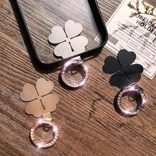 Upgraded Four-Leaf Clover Metal Plate Phone Lanyard, Universal Phone Strap With Rhinestone Ring, Anti-Slip Anti-Shock Phone Stand Sticker - Multicolor - View 1