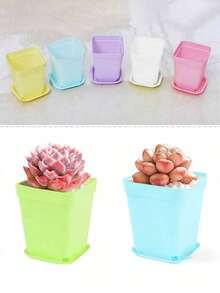 10pcs Plastic Flower Pots With Trays, Suitable For Planting Succulents And Flowers, Decor For Garden, Indoor, Office, Balcony, Random Colors - One Size Fits All - View 4