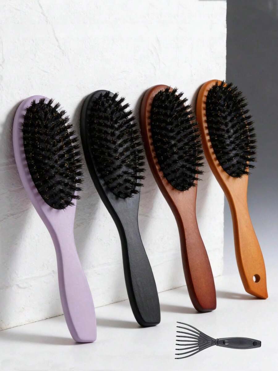 Wooden Handle Air Cushion Bristle Hair Brush, Smoothing Hair Comb With Wooden Handle, Anti-Static Detangling Comb, Gift Brush For Women, Home & Travel Use - Multicolor - View 1