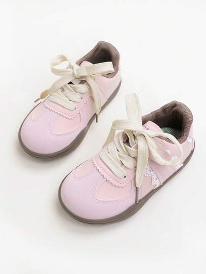 1 par de zapatillas planas de unicolor con ribete ondulado para niños, cómodas y duraderas, adecuadas para la escuela, el transporte y todas las estaciones