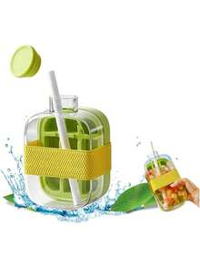 二合一吸管托盘 - 防碎模具水瓶，防漏盖，立式制冰，适合冷冻、旅行、健身房和家庭使用 - 彩色 - 查看 7