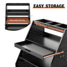4-Tier Heavy-Duty Rolling Tool Storage Cart With Pegboard And Drawer, Garage Organizer For Tools, Equipment & Supplies - A - View 5