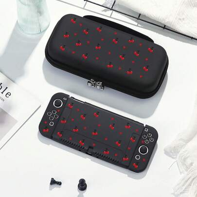 极简红色樱桃心形设计 Switch 保护套/收纳包，适用于 Switch2 (2025)/Switch OLED/Switch NS/Switch Lite，新款第二代 Switch 游戏配件保护套，加长电池版游戏机配件保护套，送给 Switch 玩家的最佳礼物