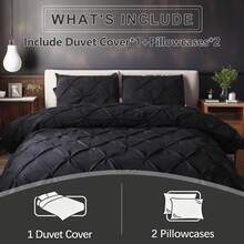 3 PCS Soft Luxury Black Pinch Pleat Quilt Duvet Cover Set Bedding For Bedroom With 2 Pillowcases Queen King Size Quilt Cover Set Zipper Closure,Summer & Festival Gift Quilt Doona Duvet Cover For Bedroom Decor,Easy To Clean, Machine Wash,Back To School Season - 黑色 - 查看 6