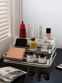 透明塑料化妆品收纳盒，带多个隔层 | 厨房台面收纳盒，可存放香水、护肤品和化妆品 - 耐用的浴室梳妆台收纳盒。 - 彩色 - 查看 6