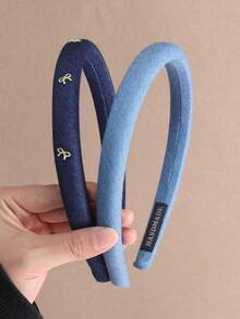 1-2个装 女孩蓝色牛仔蝴蝶结发箍，复古牛仔发圈，带衬垫泡沫日常发饰 - 彩色 - 查看 7