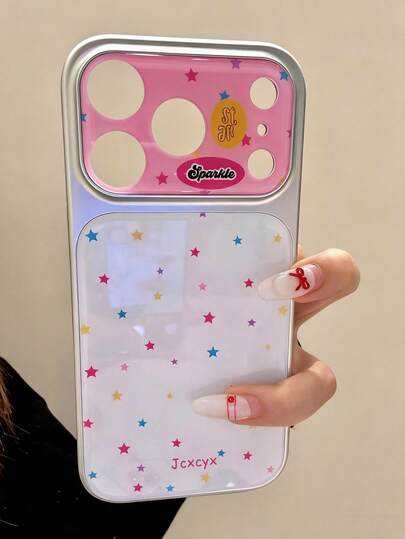 Funda de teléfono de ventana grande y colorida con estrella de lujo compatible con iPhone 17 Pro Max, 16, 15, 14 Pro Max, Dopamina, Pentágono, moda, dulce, color blanco, a prueba de golpes, cubierta trasera