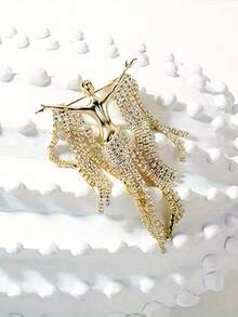 1pc Fashionable Exaggerated Floral Brooch With Rhinestones - Gold - View 4