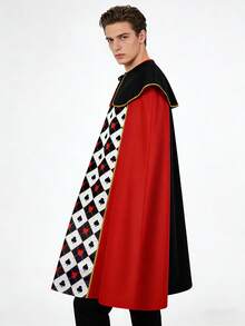 Red & Black Poker Card Print Cloak, Suitable For Halloween Party, Stage Play Performance - Multicolor - View 3