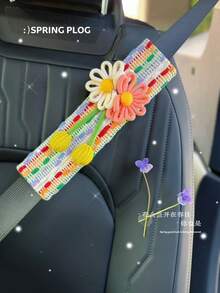 Cute Daisy Car Seat Belt Cover - Boho Woven Shoulder Pad, Flower Decor Seatbelt Strap Cover For Women, Aesthetic Car Interior Accessories - Various - View 9