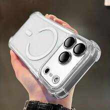 新款高级磁吸透明手机壳，兼容 17/17Pro/17Pro Max/16/15/14/13/12 Pro Max/14/15/16 Plus/17/Air/11，支持无线充电，透明防震保护壳 - 透明白 - 查看 2