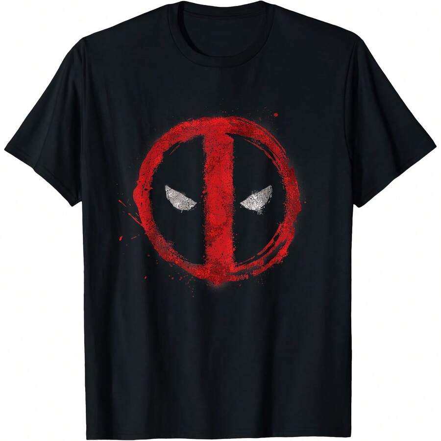 Deadpool Symbol Red Spray Paint T-Shirt All Seasons,220g Pure Cotton Single-Sided Printed Crew Neck Short-Sleeved T-Shirt,Unisex Top,Base Layer - Màu 8 - Xem 1