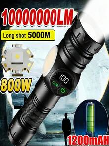 Rechargeable USB LED Tactical Flashlight With Strong Magnet, COB Side Light, Suitable For Camping, Fishing, Emergencies, Adjustable Spot/Flood Beam, Waterproof, Applicable For Outdoor Work, Car, Home Use (Product + Box + Cable) - Black - View 3
