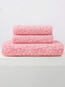 1pc&2pcs&3pcs Luxury Leopard Print Bath Towel Set - Printed Coral Terry Cloth, Ultra Soft Plush Towels, Ideal For Creating Bold Home Decor And Spa Ambiance - Pink - View 6