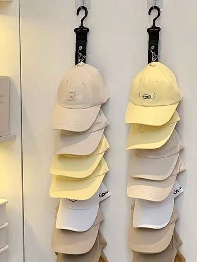 1pc No-Drill Hat Organizer, Korean Style Funny Cotton Soft Top Hat Rack With 8 Clips - Can Hold 16 Baseball Caps, Closet Hat Storage Organizer, No Electricity Needed