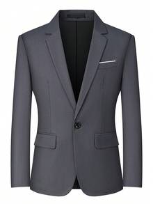 1pc Men's Business Formal Suit, Notched Collar, Solid Color, Single-Breasted, Slim Fit, Suitable For Weddings, Ceremonies, Festivals, And Daily Events. Relaxed, Casual, Lightweight, Non-Thick Design - Dark Grey - View 9