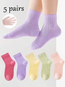 5 Pairs Breathable Thin Candy Color Macaron Girls Socks, 1-16 Years Old Children's Spring/Summer Mesh Socks, Moisture-Wicking Casual Sports Socks - Multicolor - View 11