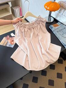 PARARAL 女士优雅波点印花无袖休闲上衣，女士夏季服装，女士沙滩装，女士外套，女士度假装，波点衬衫 - 卡其色 - 查看 7