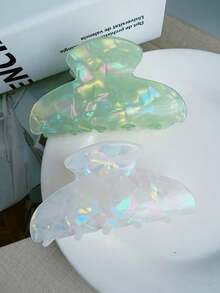 2pcs White & Green Mermaid Marble Pattern Semicircle Hair Clips, Elegant High-End Suitable For Balls, Parties, Tea Parties - Multicolor - View 6