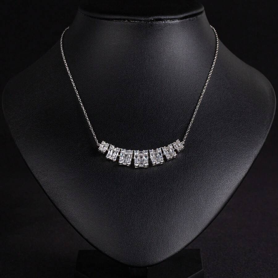 1 pieza Collar de cadena de moda de 42cm para mujer, color dorado/plateado, con circonita incrustada, exquisito y elegante, adecuado para uso diario, combinación con vestidos, regalo
